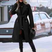 Women's Double-Breasted Trench Coat | Lapel Belted Long Winter Jacket