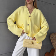 Women's V-Neck Knit Cardigan, Large Pockets – Casual