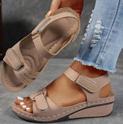 Women's Large Size Peep Toe Roman Sandals | Casual Wedge Velcro Shoes