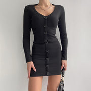 Women's Slim-Fit Blouse & Skirt Suit – Buttoned Long-Sleeve Set