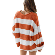Women's Loose Batwing Sleeve Striped Sweater | Casual Round Neck Knit Top