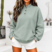 Women's Casual Half-High Neck Button-Up Sweatshirt | Loose Knit Pullover