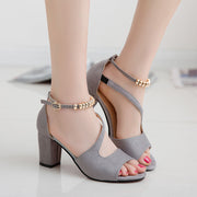 Women's Padded Buckle Thick Heel Sandals | Suede Chunky Summer Shoes