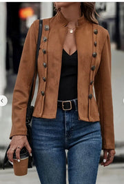 Women's Double-Breasted Suede Jacket | Long Sleeve Outerwear