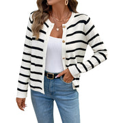 Women's Contrast Color Long Sleeve Knit Cardigan Coat – Casual