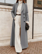 Women's Long Solid Color Woolen Coat | Casual Winter Outerwear