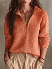 High Neck Half-Zip Sweater | Women's Casual Long Sleeve Knit Top