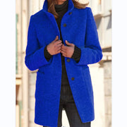 Women's Stand Collar Woolen Coat | Slim Fit Button Outwear with Pockets