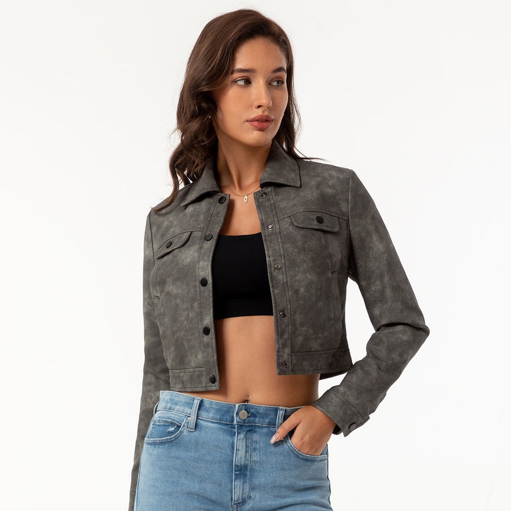 Women's Thin Multi-Pocket Faux Leather Cardigan Jacket | Outerwear