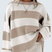 Women's Loose Batwing Sleeve Striped Sweater | Casual Round Neck Knit Top