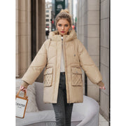 Women's Winter Hooded Coat | Thicken Straight Cotton Jacket with Pockets