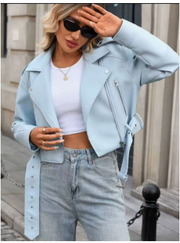 Women's Vintage Lapel Slim-Fit PU Leather Biker Jacket | Outerwear
