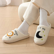 Women's Moon & Clock Print Plush Slippers | Warm Winter House Shoes