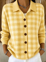 Cashmere Blend Cardigan | Women's Loose Plaid Lapel Sweater