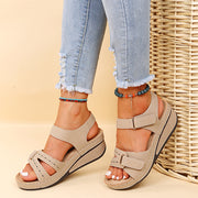 Women's Large Size Peep Toe Roman Sandals | Casual Wedge Velcro Shoes
