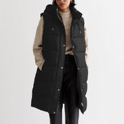 Women's Solid Color Hooded Vest Coat | Mid-Length Single-Breasted Top