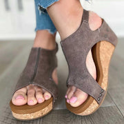 Women's Wedge Peep Toe Platform Sandals | Rivet Detail Patent Leather