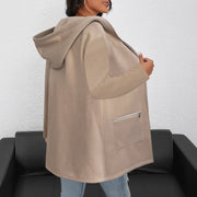 Women's Long Hooded Open Front Cardigan | Loose Zip Pocket Outerwear