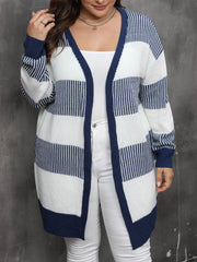 Women's Color Blocking Patchwork Striped Knit Cardigan – Casual