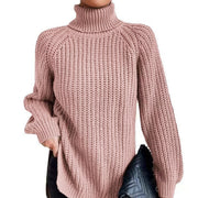 Women's Turtleneck Split Design Sweater | Long Sleeve Solid Color Pullover