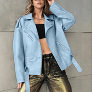 Women's Loose Fit PU Leather Biker Jacket | Vintage Boyfriend Style