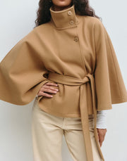 Women's High Neck Batwing Sleeve Belted Coat | Elegant Winter Trench