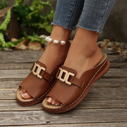 Women's Platform Peep-Toe Wedge Sandals | Chain Detail Slides