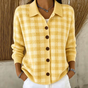 Cashmere Blend Cardigan | Women's Loose Plaid Lapel Sweater