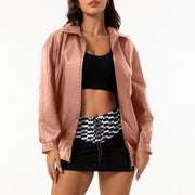 Women's Oversize Faux Leather Jacket | Loose Lapel Coat