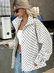 Women's Polka-Dot Relaxed-Fit Short Coat | Casual Zip-Up Outerwear