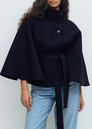 Women's High Neck Batwing Sleeve Belted Coat | Elegant Winter Trench