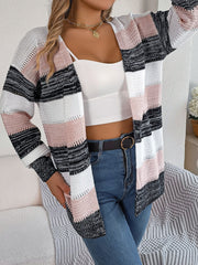 Women's Color Block Lantern Sleeve Cardigan Coat – Casual