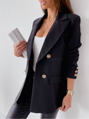Women's Double-Breasted Tailored Blazer | Solid Color Suit Jacket