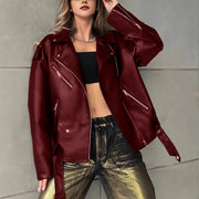 Women's Loose Fit PU Leather Biker Jacket | Vintage Boyfriend Style