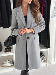 Women's Lapel Single-Breasted Wool Coat | Solid Color Winter Jacket
