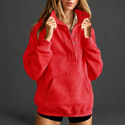 Women's Loose-Fit Solid Color Sweatshirt | Long Sleeve Pullover with Pockets