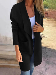 Women's Waterfall Lapel Open Front Coat | Long Sleeve Loose Mid-Length Jacket