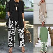 Women's 3-Piece Leaf Print Lounge Set | Cardigan, Tank Top & Wide-Leg Pants
