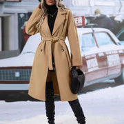 Women's Double-Breasted Trench Coat | Lapel Belted Long Winter Jacket