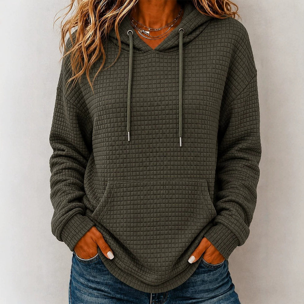 Women's Loose-Fit Drawstring Hoodie | Waffle Knit Casual Pullover