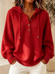 Hooded Knit Cardigan | Women's Relaxed Solid Color Long Sleeve Sweater