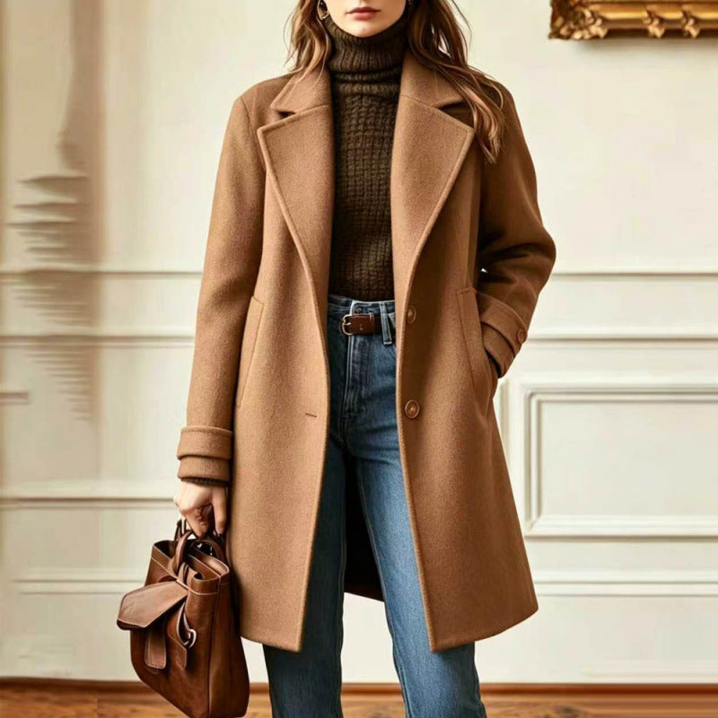 Women's Retro Mid-Length Woolen Coat | Lapel Casual Winter Outerwear