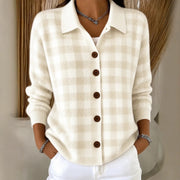 Cashmere Blend Cardigan | Women's Loose Plaid Lapel Sweater