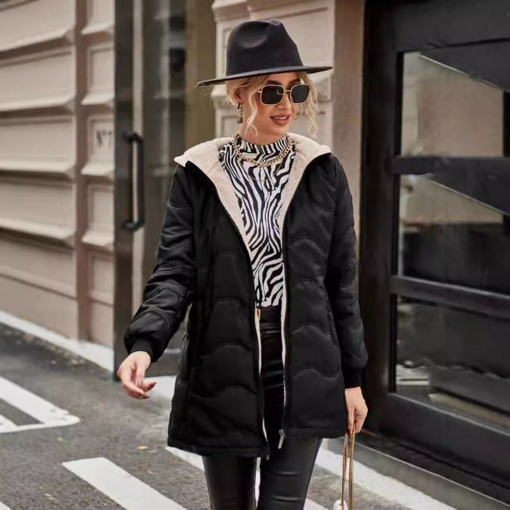 Women's Hooded Slim Fit Fleece Lined Coat | Mid-Length Winter Jacket