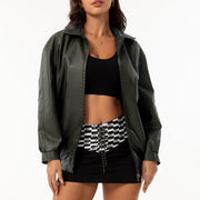 Women's Oversize Faux Leather Jacket | Loose Lapel Coat