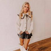 Women's Leopard Print Coat | Plush Long Sleeve Jacket