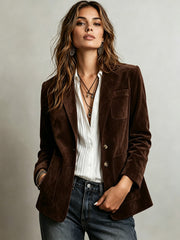 Women's Retro Faux Suede Blazer Jacket | Loose Fit Lapel Coat