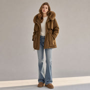 Women's Waist-Slimming Thickened Casual Jacket | Fur Trim & Pockets