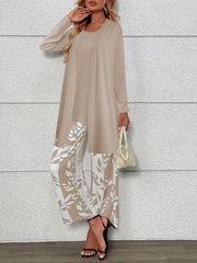 Women's 3-Piece Leaf Print Lounge Set | Cardigan, Tank Top & Wide-Leg Pants