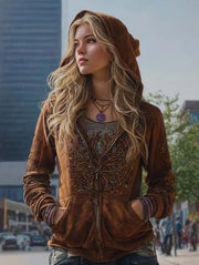 Women's Printed Hooded Zip-Up Cardigan | Casual Sweatshirt